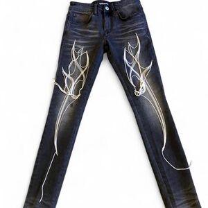 Serenede Men Stitched Black Jeans Size 28